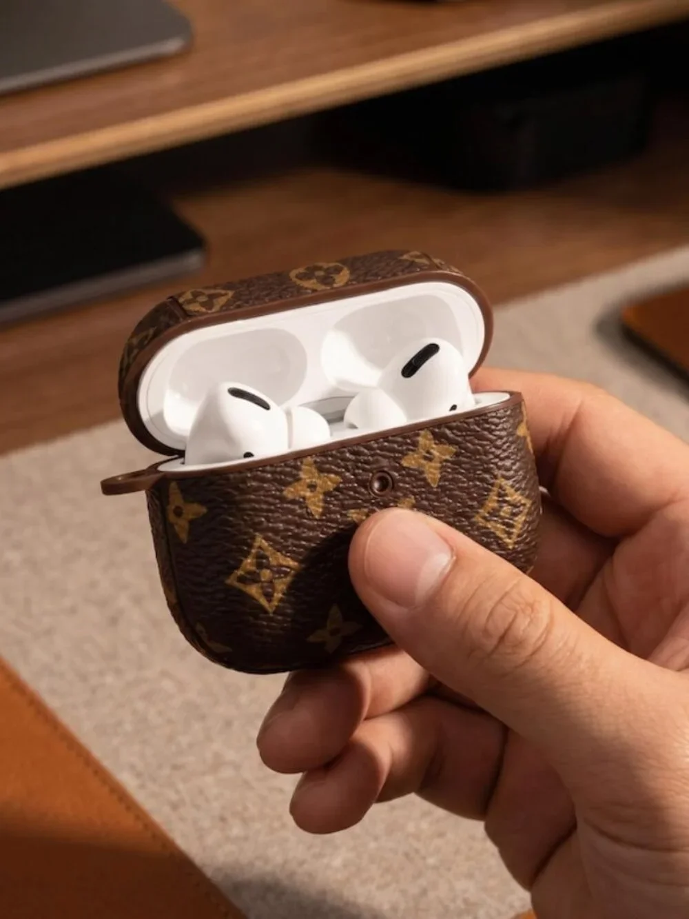 Brown Luxury Pattern Earbud Case Compatible with AirPods